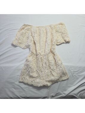 BB Dakota Nikola White Lace Off The Shoulder Romper Small Bridal Boho